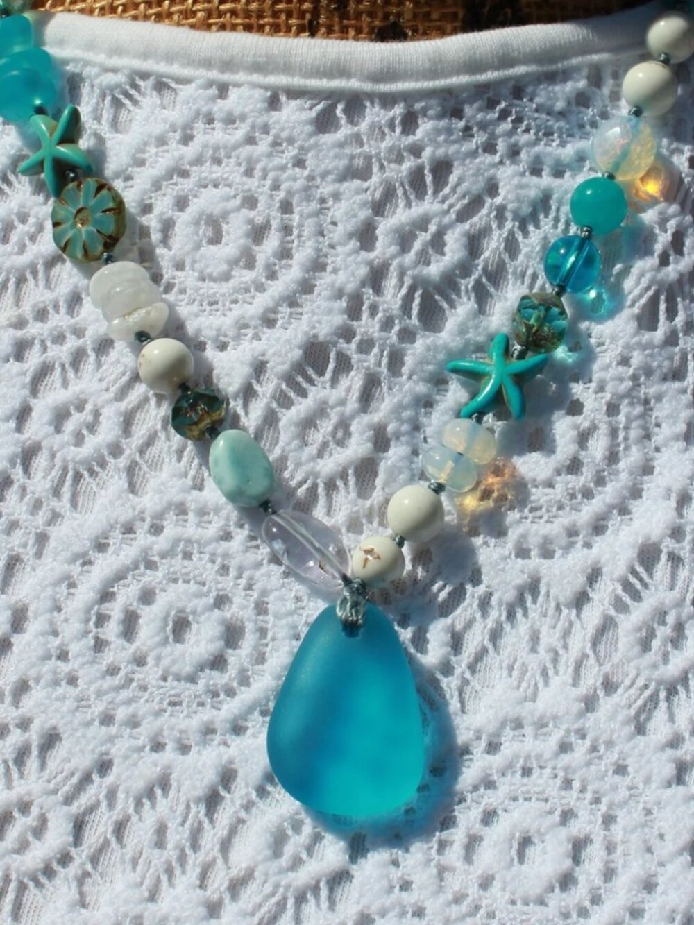 Coastal Harmony Sea Glass Necklace 19 inches